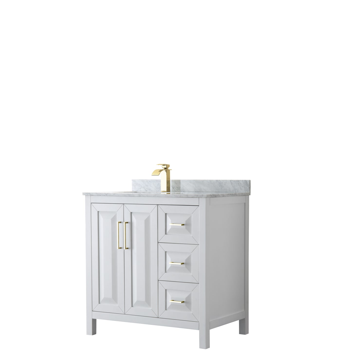 Daria 36" Single Vanity in White, Top, Square Sink, Brushed Gold Trim