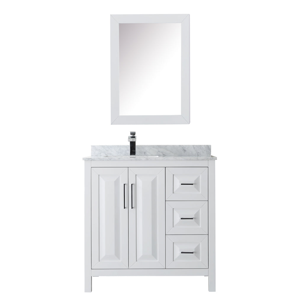 Daria 36" Single Vanity in White, Top, Square Sink, Medicine Cabinet