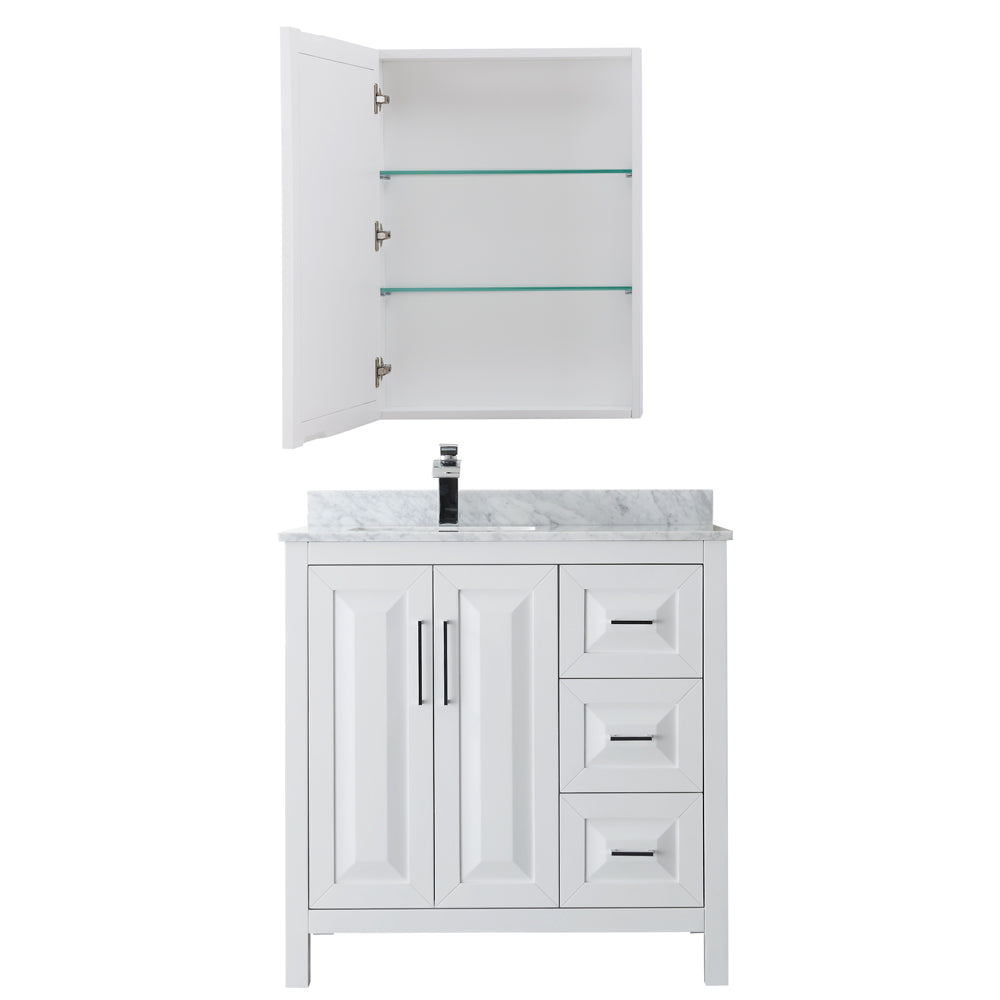 Daria 36" Single Vanity in White, Top, Square Sink, Medicine Cabinet