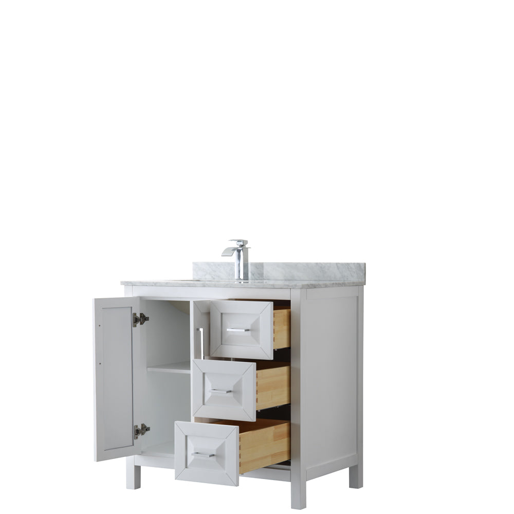Daria 36" Single Vanity in White, Top, Square Sink, No Mirror