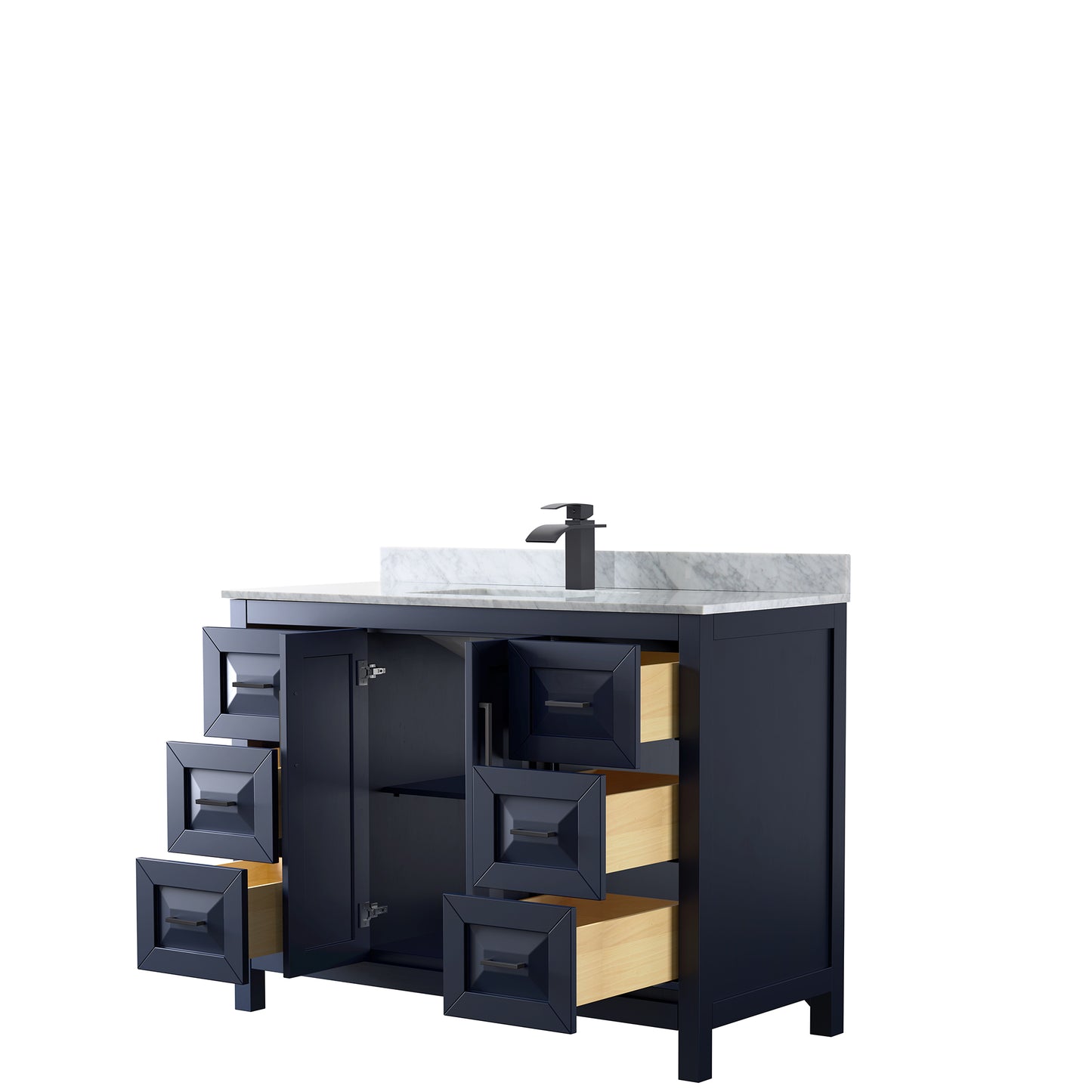 Daria 48" Single Vanity in Dark Blue, Top, Square Sink, Matte Black Trim