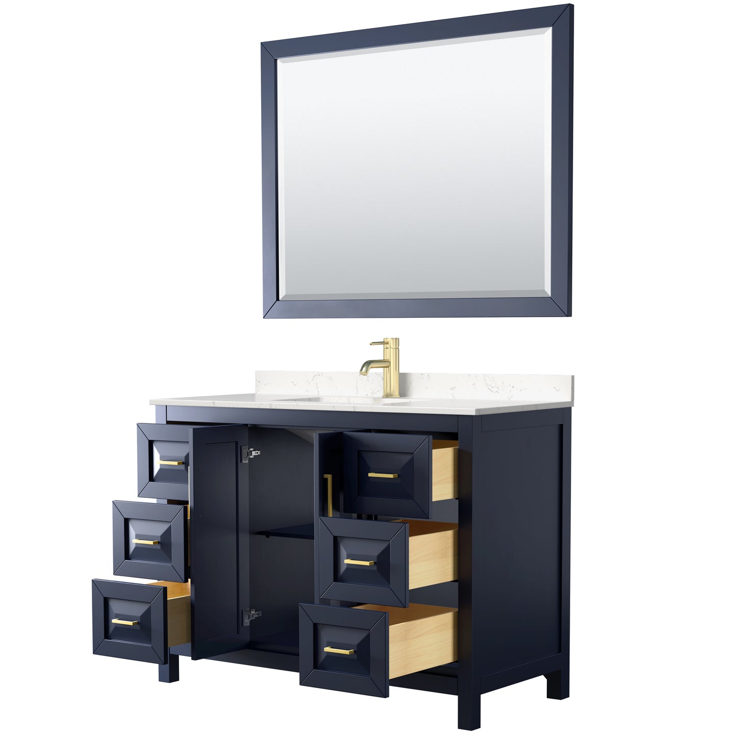 Daria 48" Single Vanity in Dark Blue, Carrara Cultured Marble Top, 46" Mirror