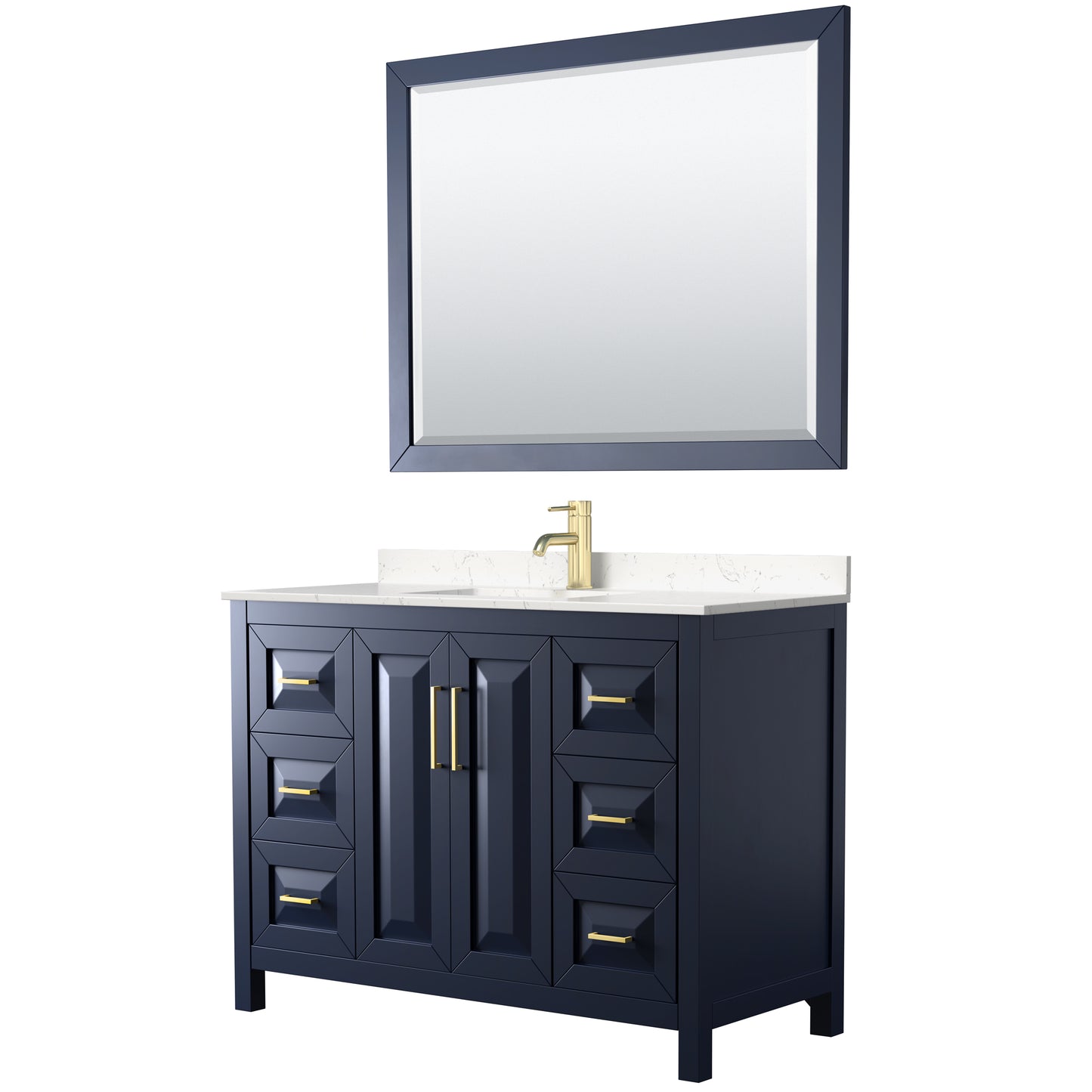 Daria 48" Single Vanity in Dark Blue, Carrara Cultured Marble Top, 46" Mirror