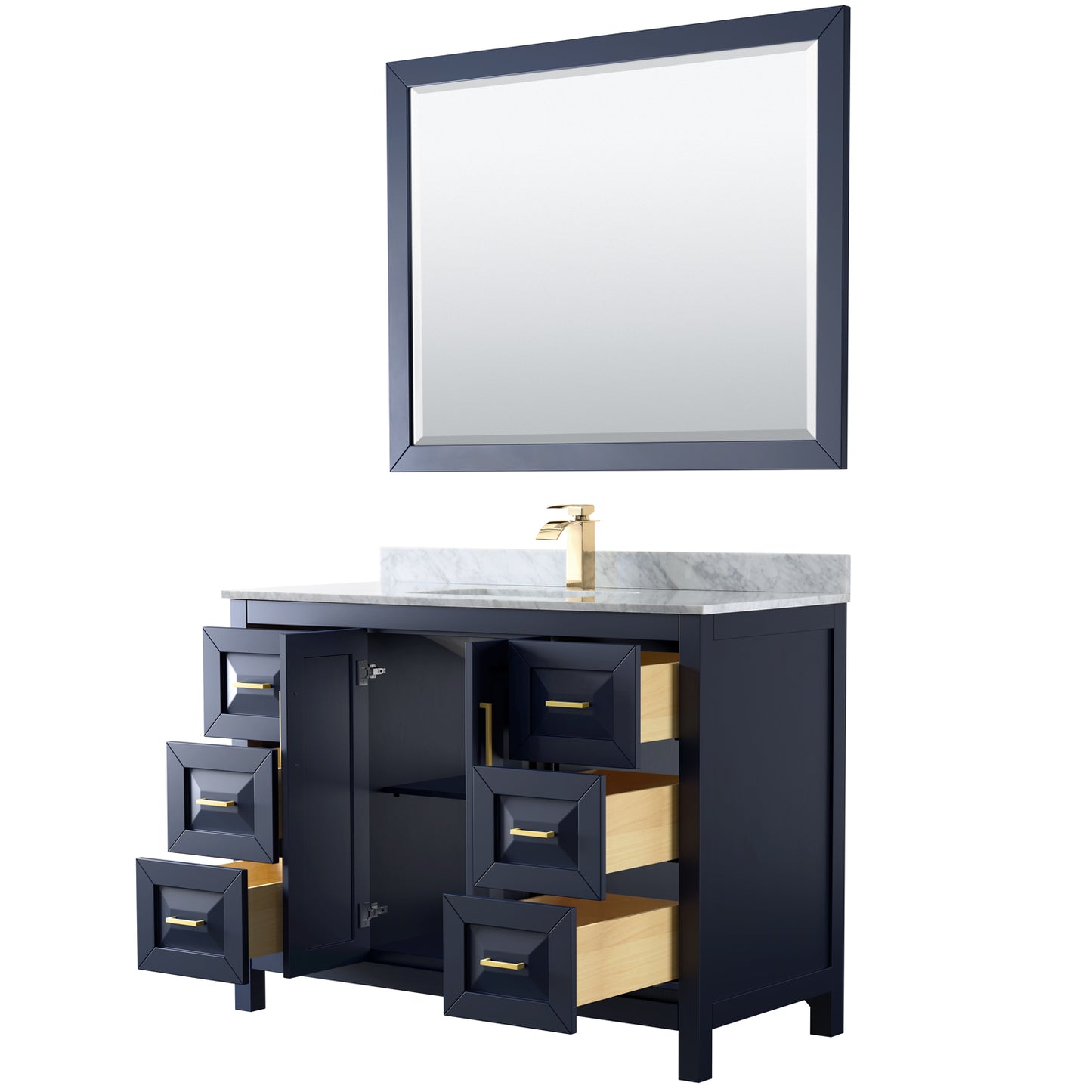 Daria 48" Single Vanity in Dark Blue, Top, Square Sink, 46" Mirror