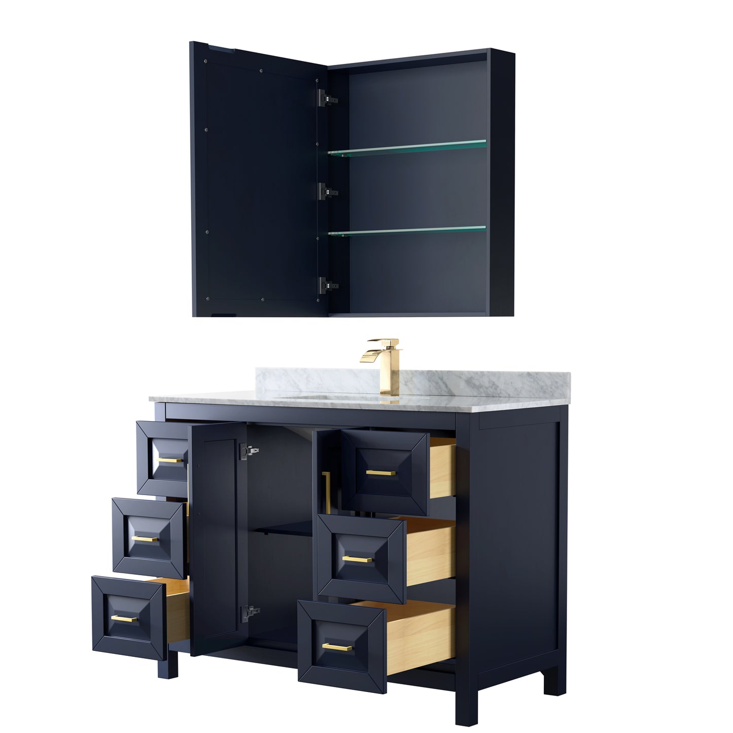 Daria 48" Single Vanity in Dark Blue, Top, Square Sink, Medicine Cabinet