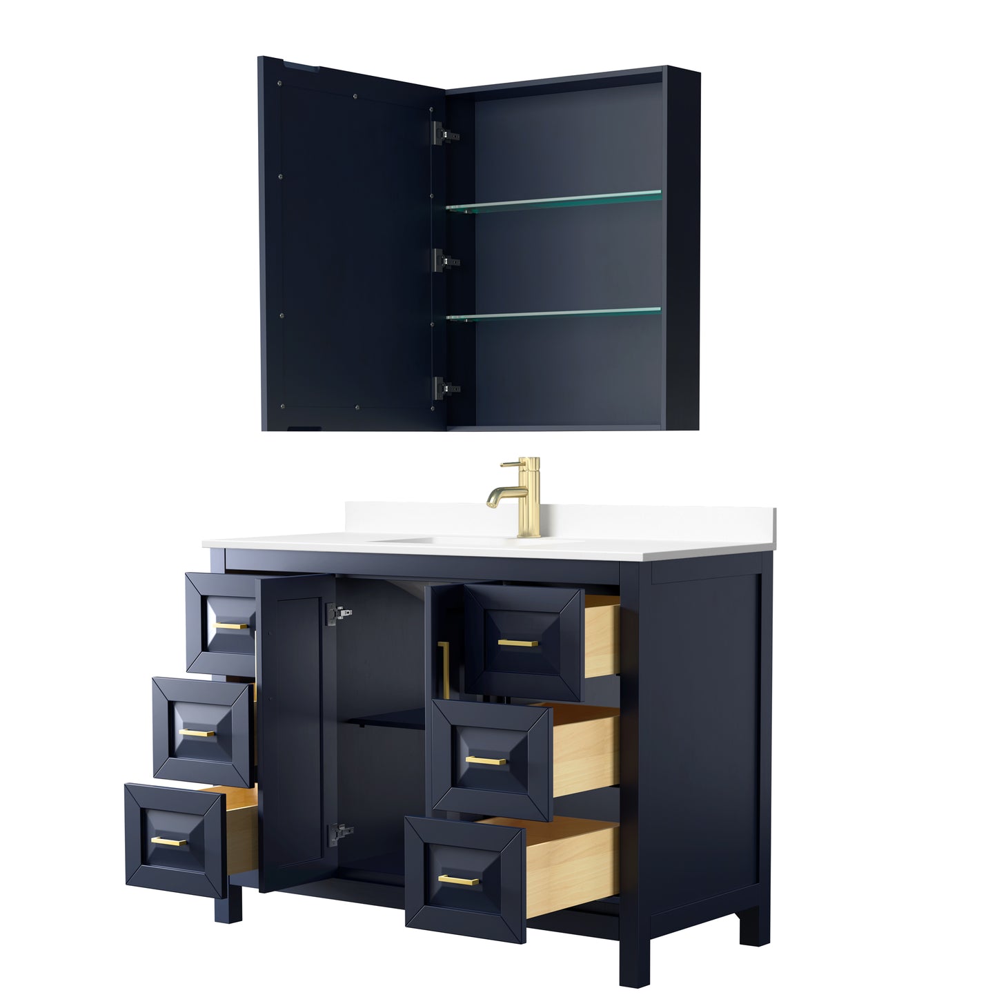 Daria 48" Single Vanity in Blue, White Cultured Marble Top, Medicine Cabinet