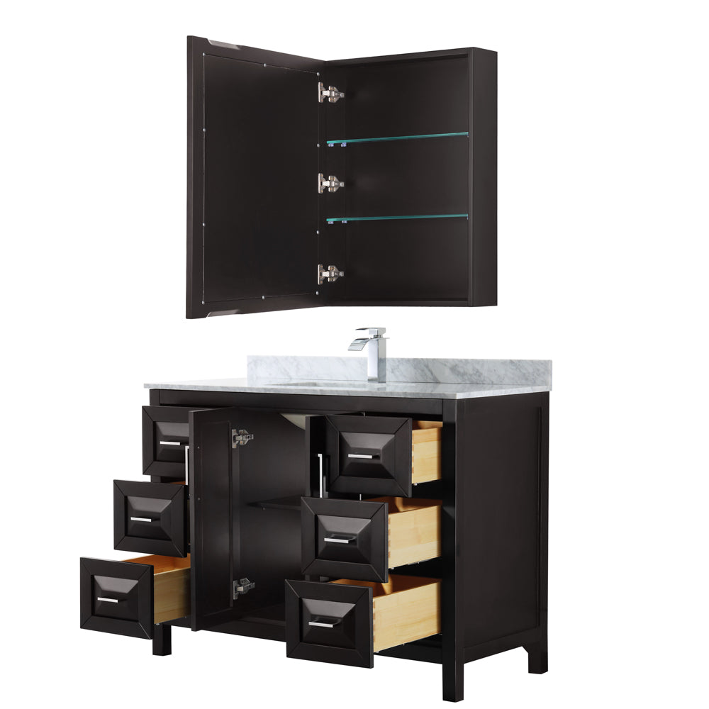 Daria 48" Single Vanity in Dark Espresso, Top, Square Sink, Medicine Cabinet