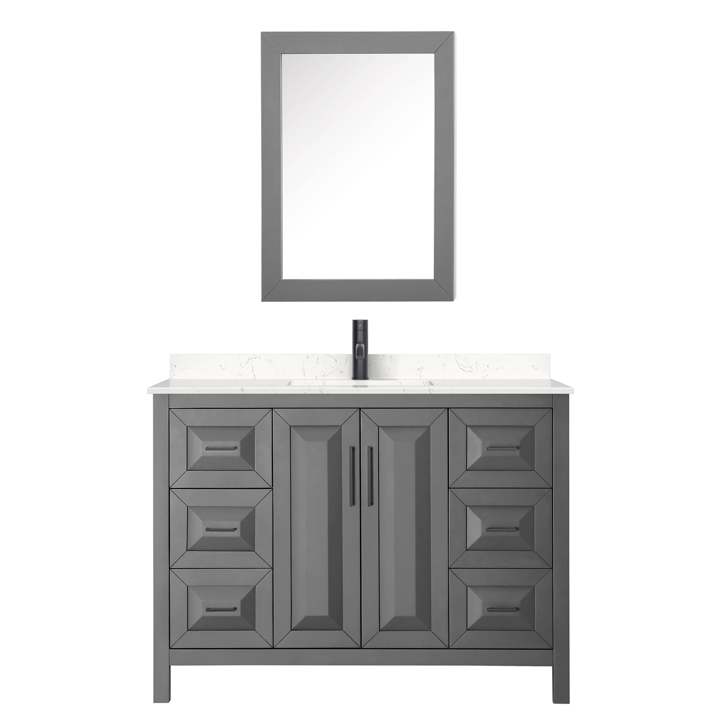 Daria 48" Gray Single Vanity, Carrara Marble Top, Black Trim, Medicine Cabinet