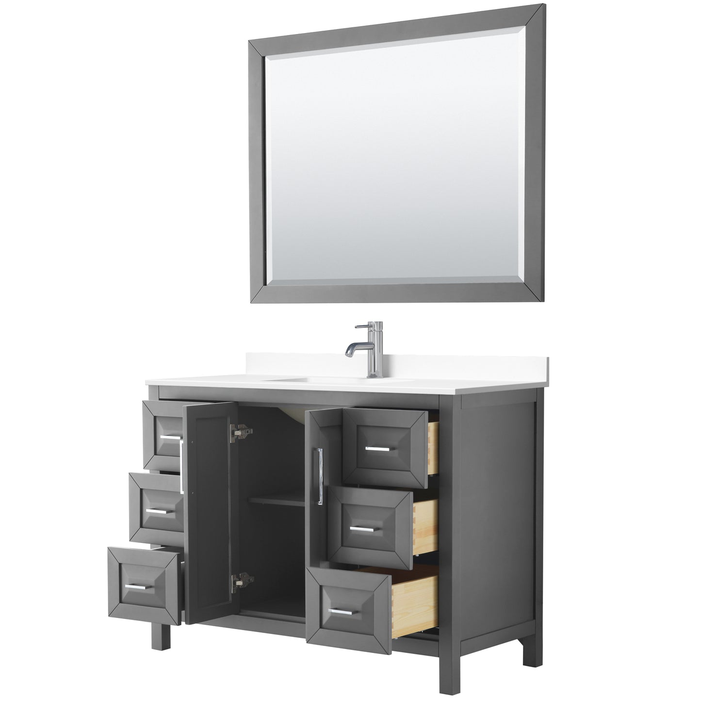 Daria 48" Single Vanity in Dark Gray, White Cultured Marble Top, 46" Mirror