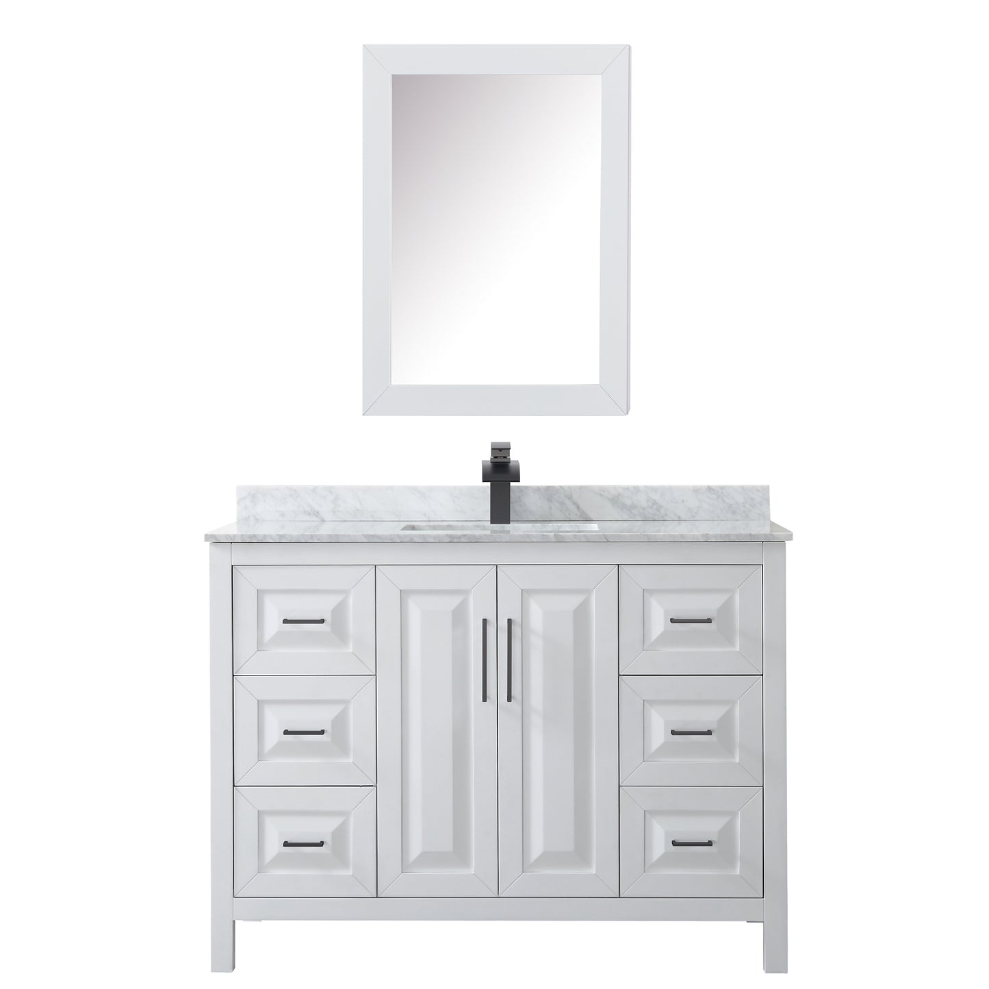 Daria 48" Single Vanity in White, Top, Square Matte Black Trim, Medicine Cabinet
