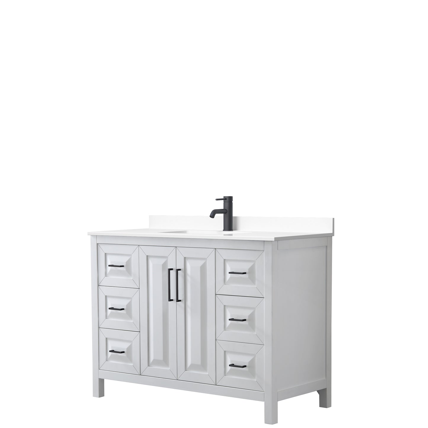 Daria 48" Single Vanity in White, White Cultured Marble Top, Black Trim