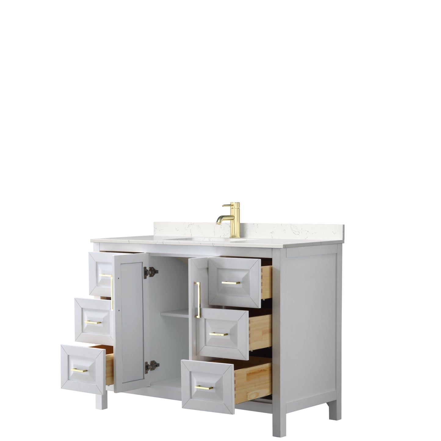 Daria 48" Single Vanity in White, Carrara Cultured Marble Top, Gold Trim