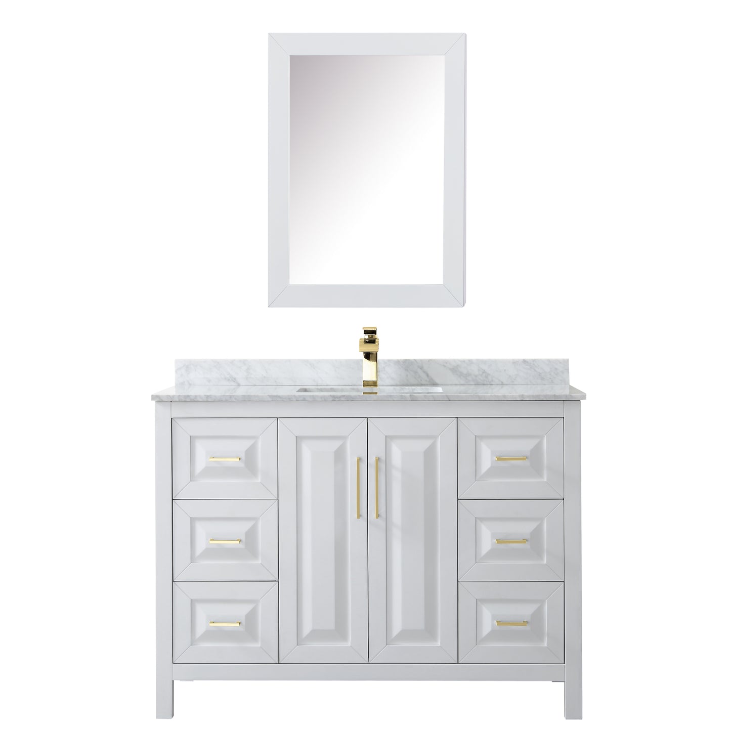 Daria 48" Single Vanity in White, Top, Medicine Cabinet, Brushed Gold Trim