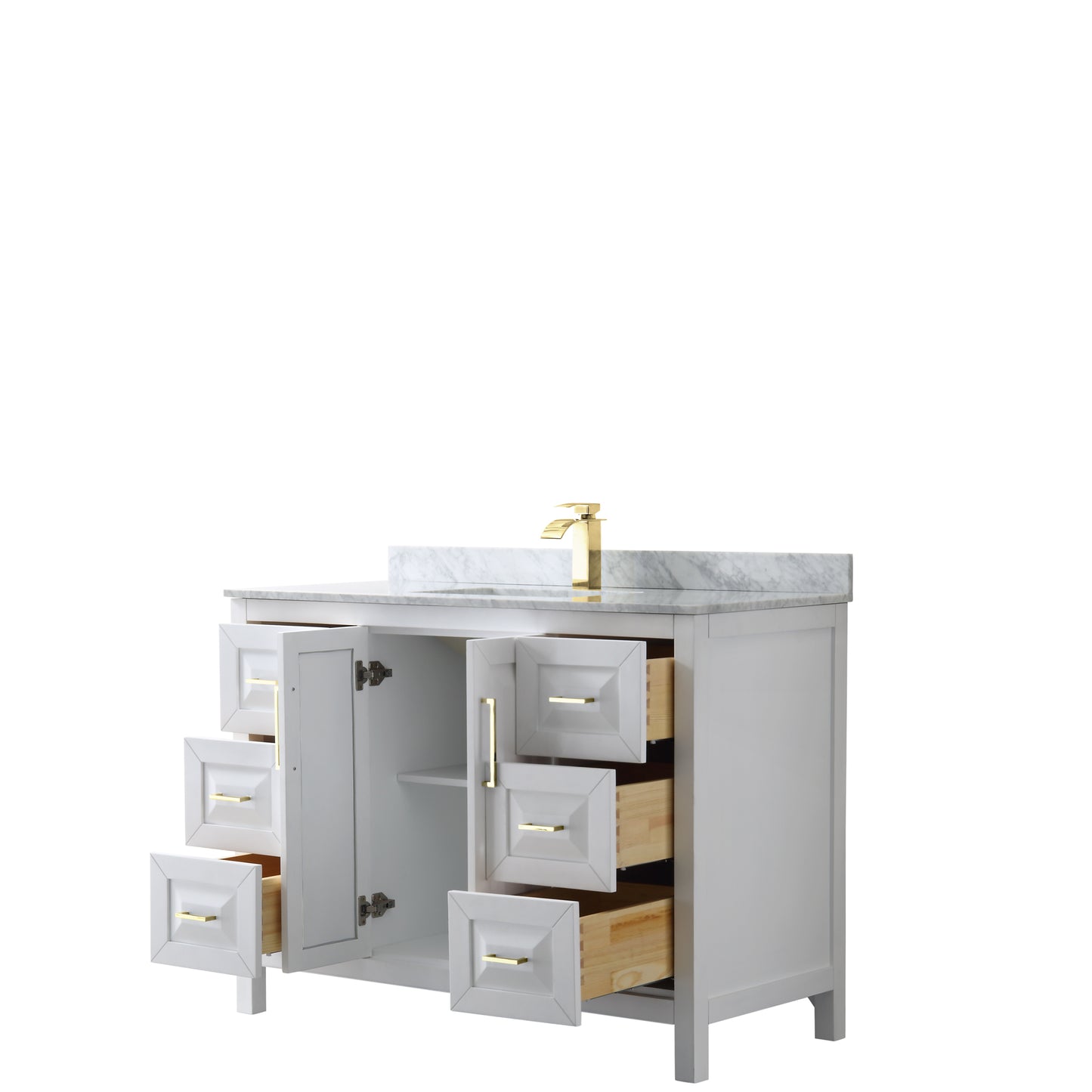Daria 48" Single Vanity in White, Top, Square Sink, Brushed Gold Trim