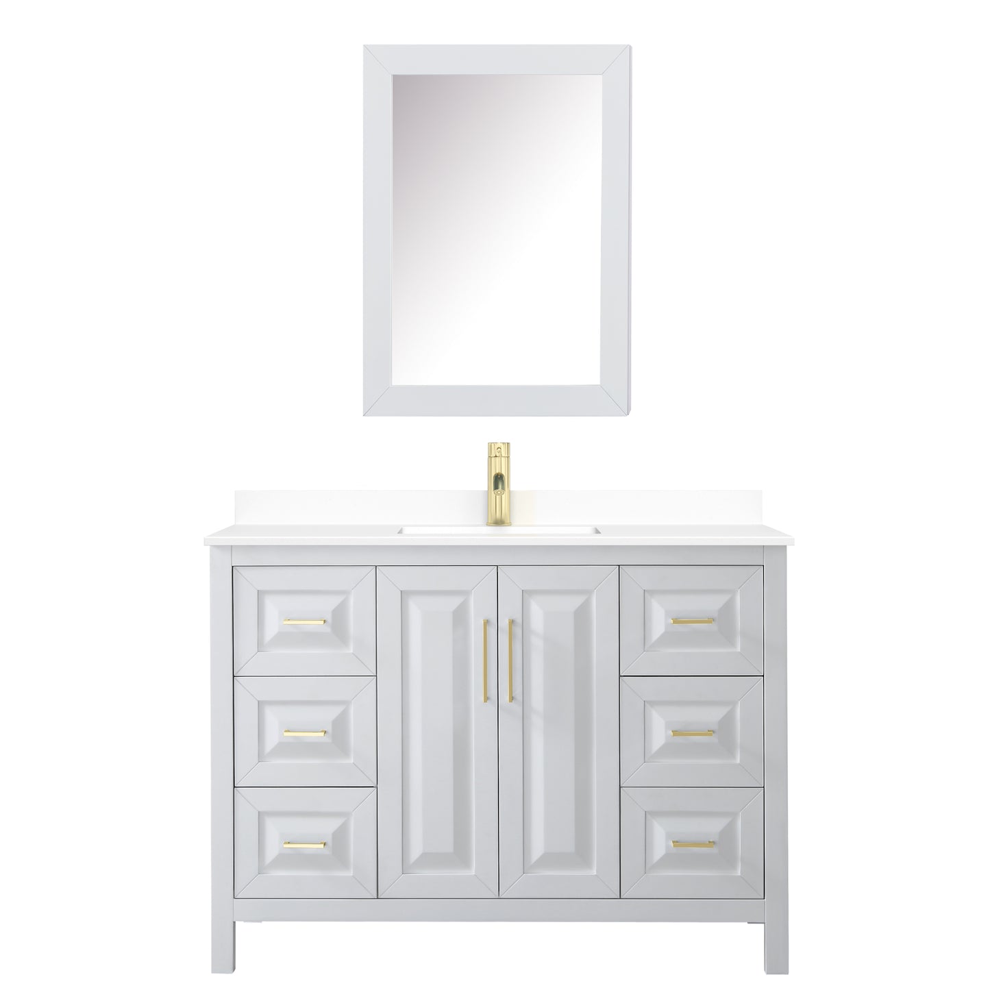 Daria 48" White Single Vanity, White Marble Top, Medicine Cabinet, Gold Trim