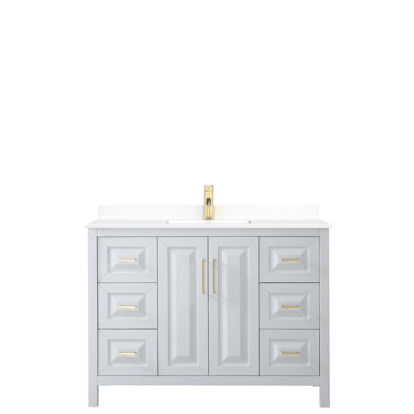 Daria 48" Single Vanity in White, White Cultured Marble Top, Gold Trim