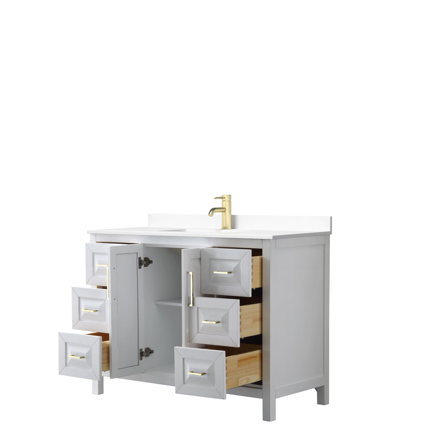 Daria 48" Single Vanity in White, White Cultured Marble Top, Gold Trim