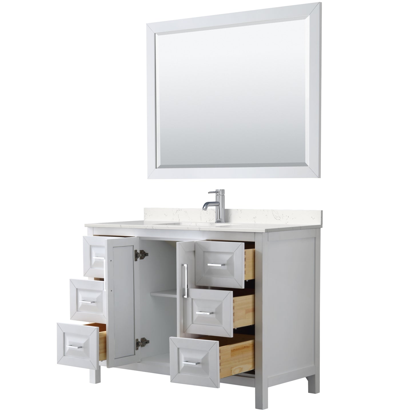 Daria 48" Single Vanity in White, Carrara Cultured Marble Top, Sink, 46" Mirror