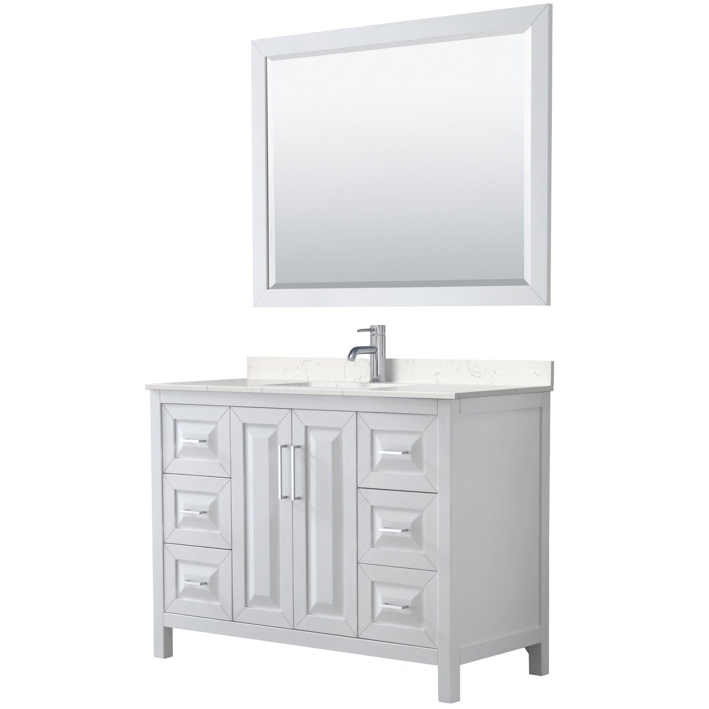 Daria 48" Single Vanity in White, Carrara Cultured Marble Top, Sink, 46" Mirror