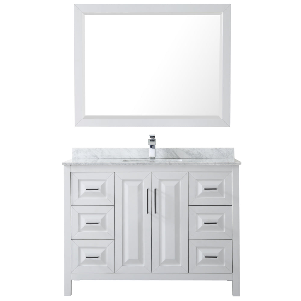 Daria 48" Single Vanity in White, Top, Square Sink, 46" Mirror