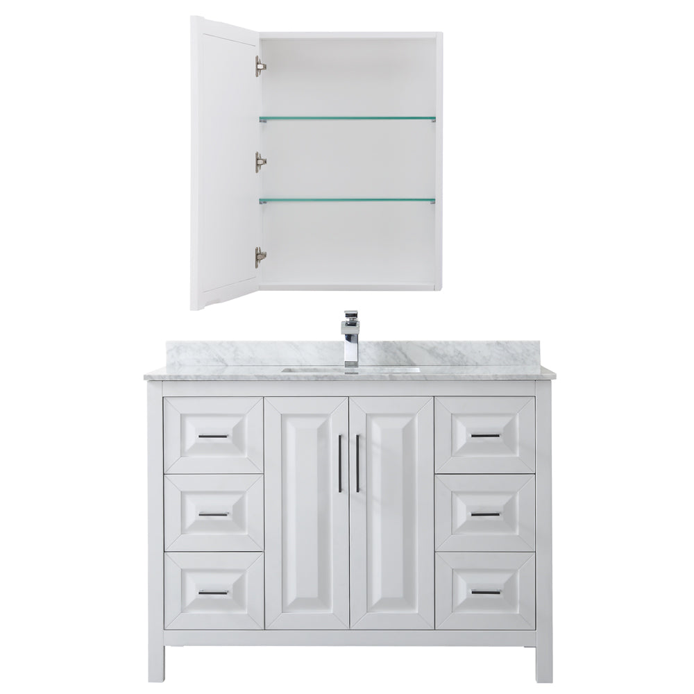 Daria 48" Single Vanity in White, Top, Square Sink, Medicine Cabinet