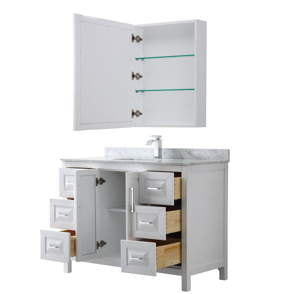 Daria 48" Single Vanity in White, Top, Square Sink, Medicine Cabinet