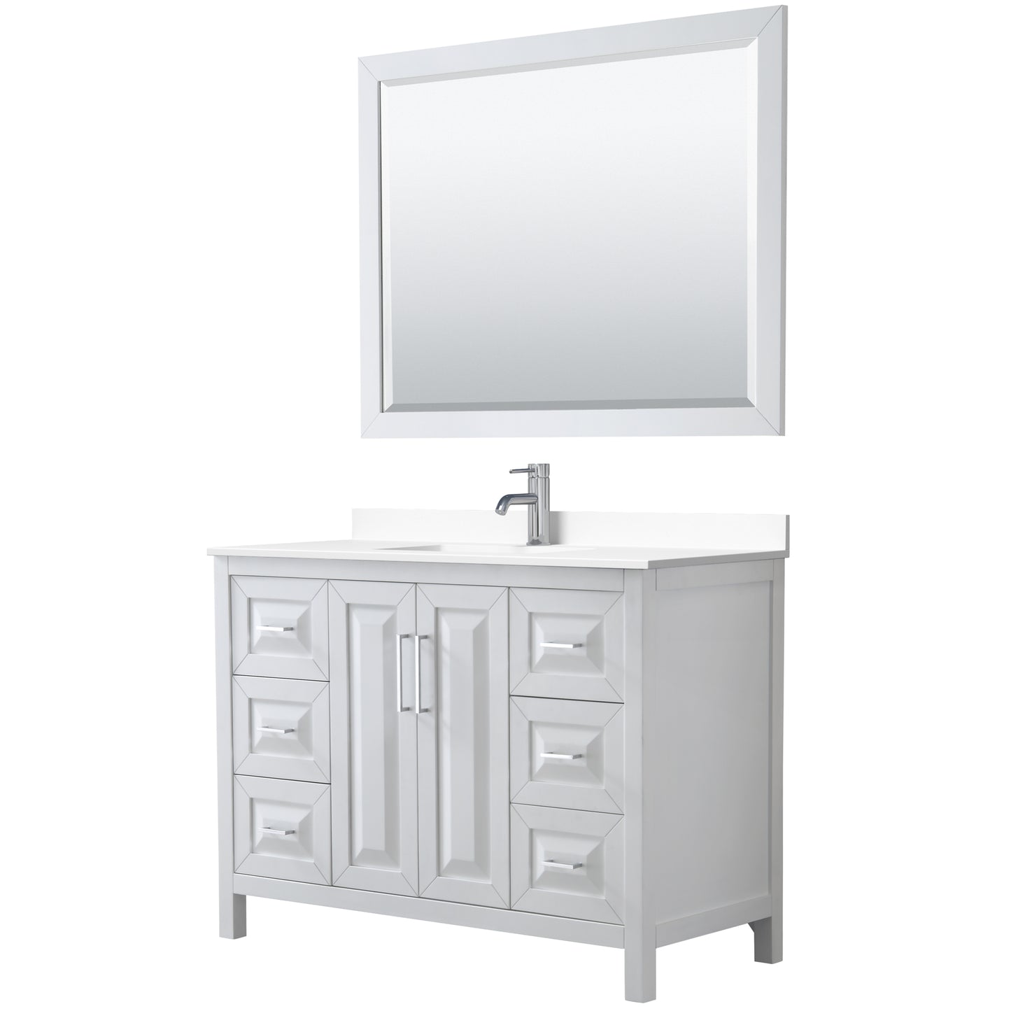 Daria 48" Single Vanity in White, White Cultured Marble Top, Sink, 46" Mirror
