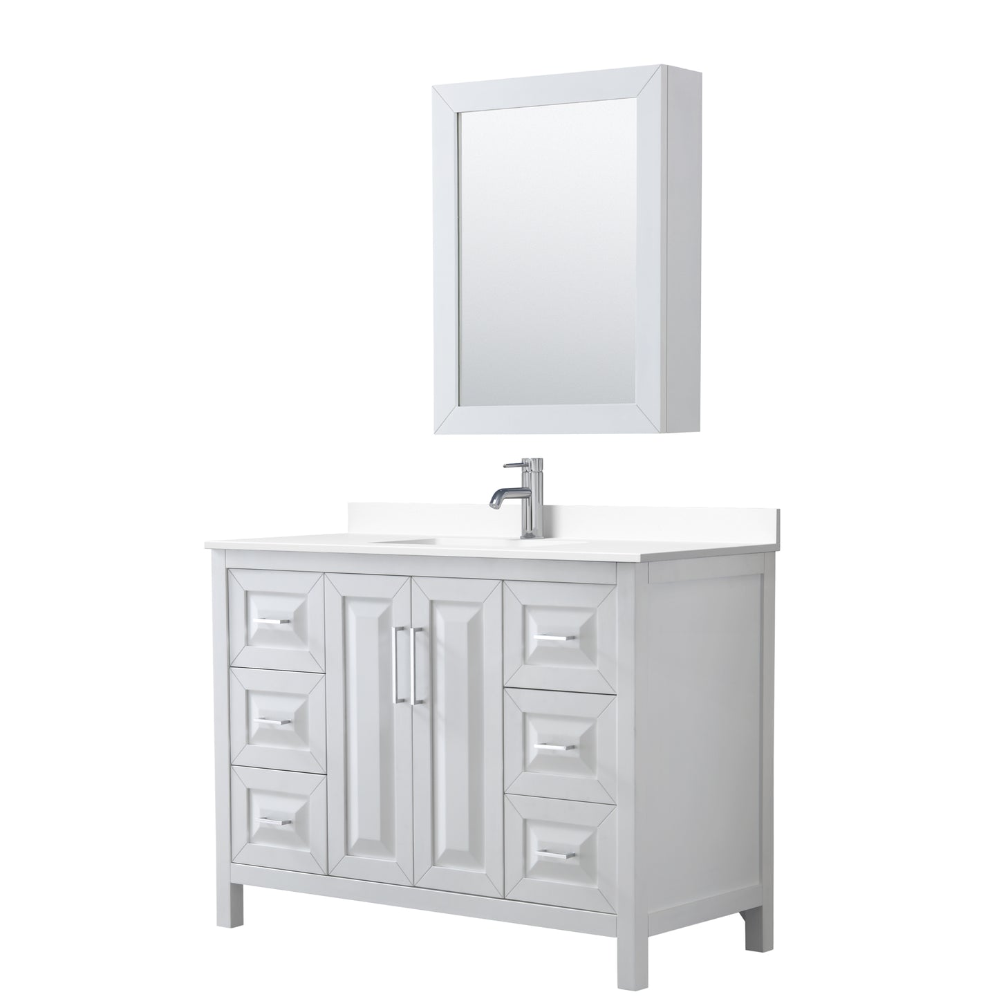 Daria 48" Single Vanity in White, White Cultured Marble Top, Medicine Cabinet