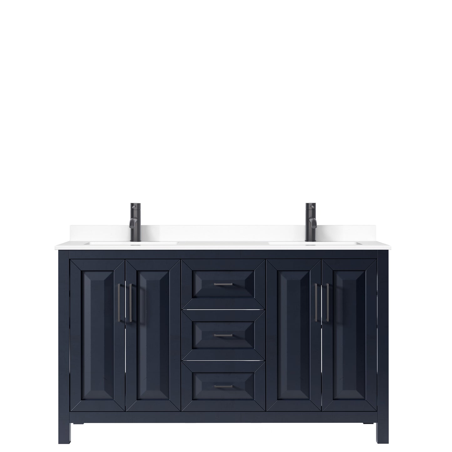 Daria 60" Double Vanity in Dark Blue, White Cultured Marble Top, Black Trim