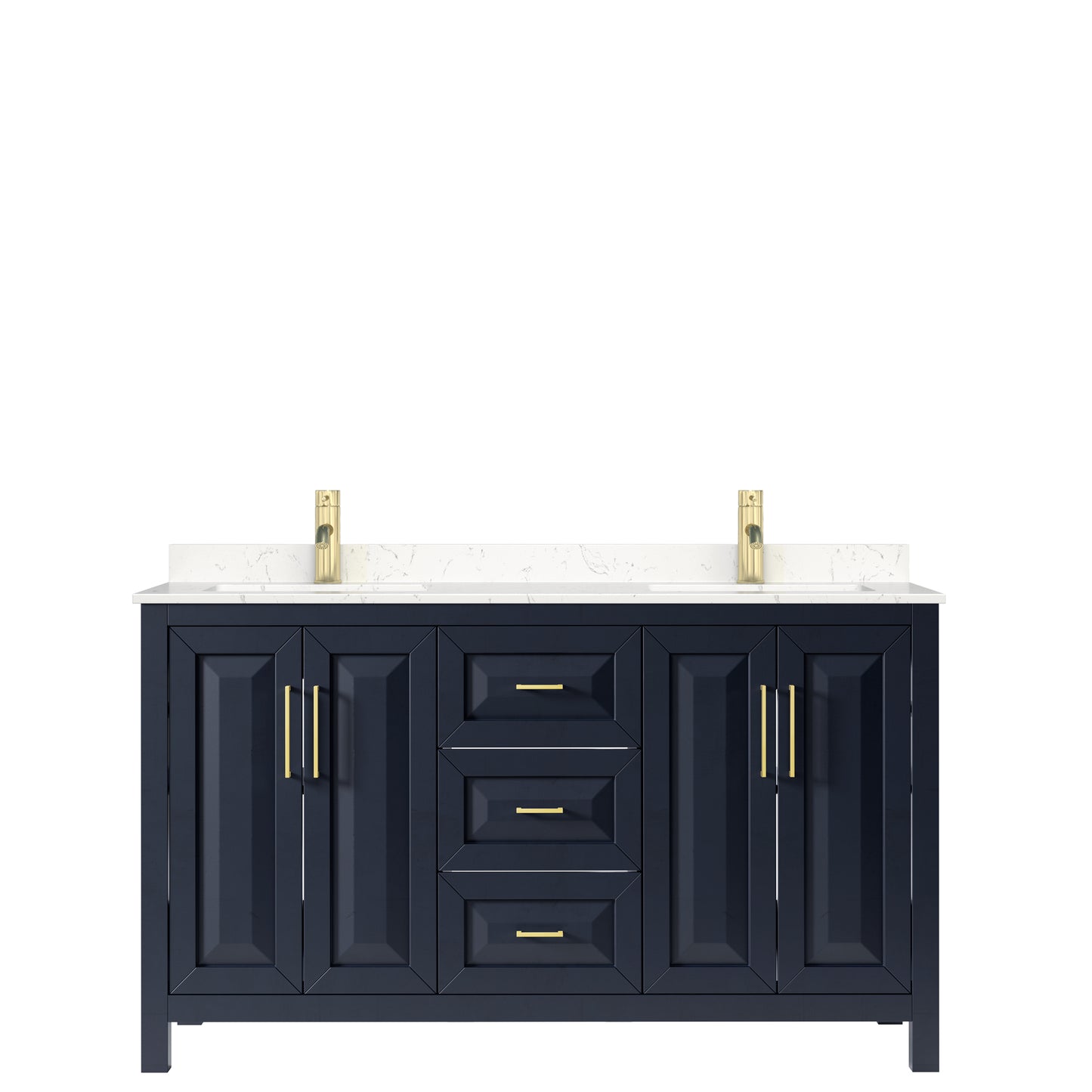 Daria 60" Double Vanity in Dark Blue, Carrara Cultured Marble Top, Sinks