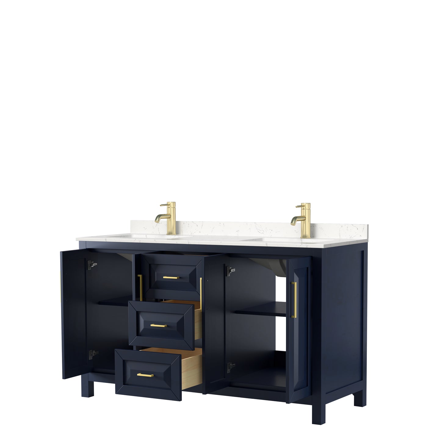 Daria 60" Double Vanity in Dark Blue, Carrara Cultured Marble Top, Sinks