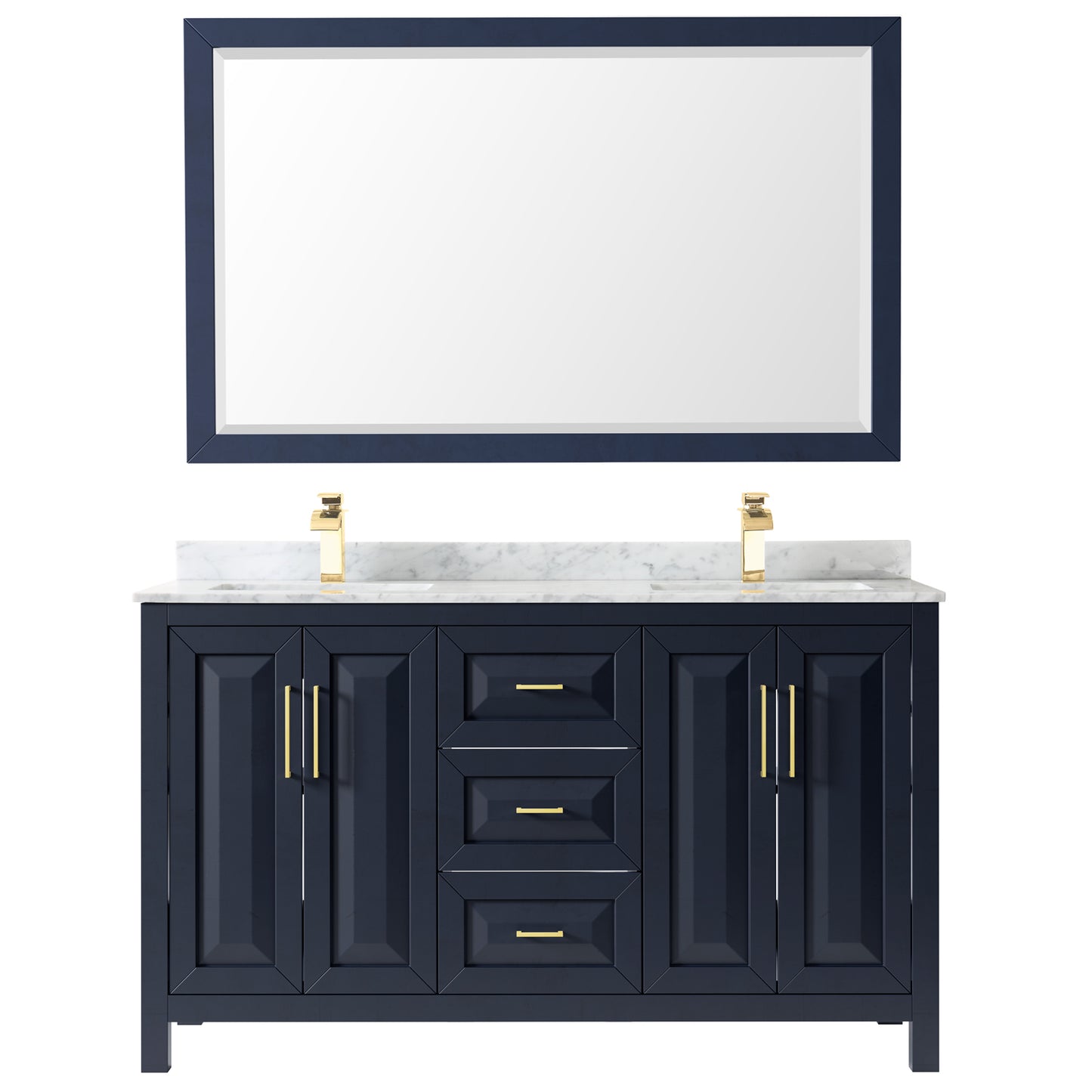 Daria 60" Double Vanity in Dark Blue, Top, Square Sinks, 58" Mirror