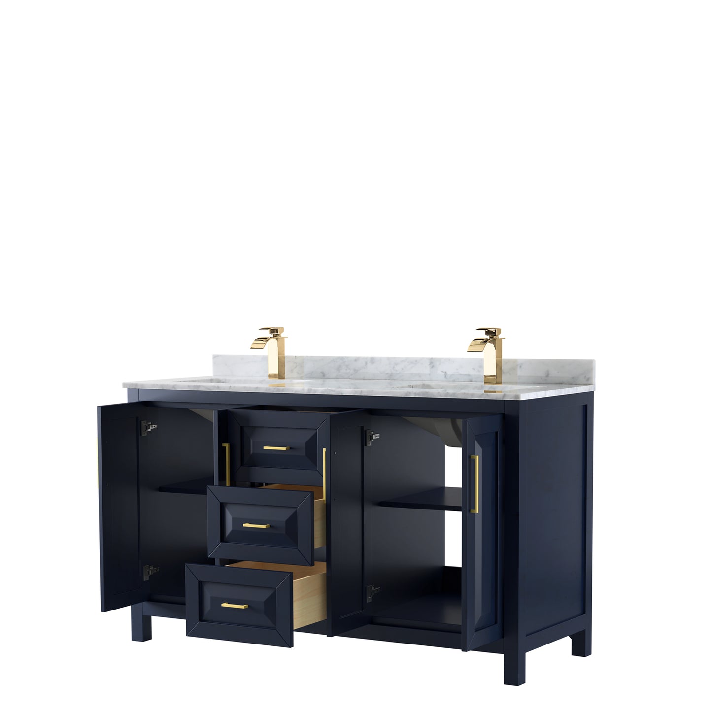 Daria 60" Double Vanity in Dark Blue, Top, Square Sinks, No Mirror