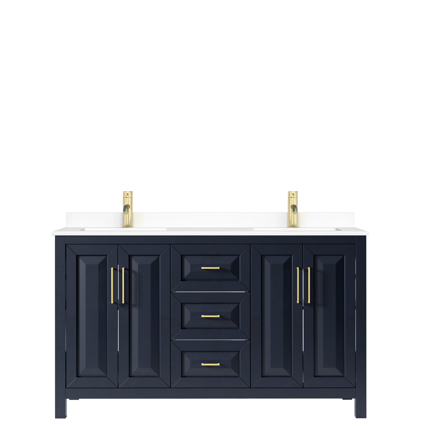Daria 60" Double Vanity in Dark Blue, White Cultured Marble Top, Sinks