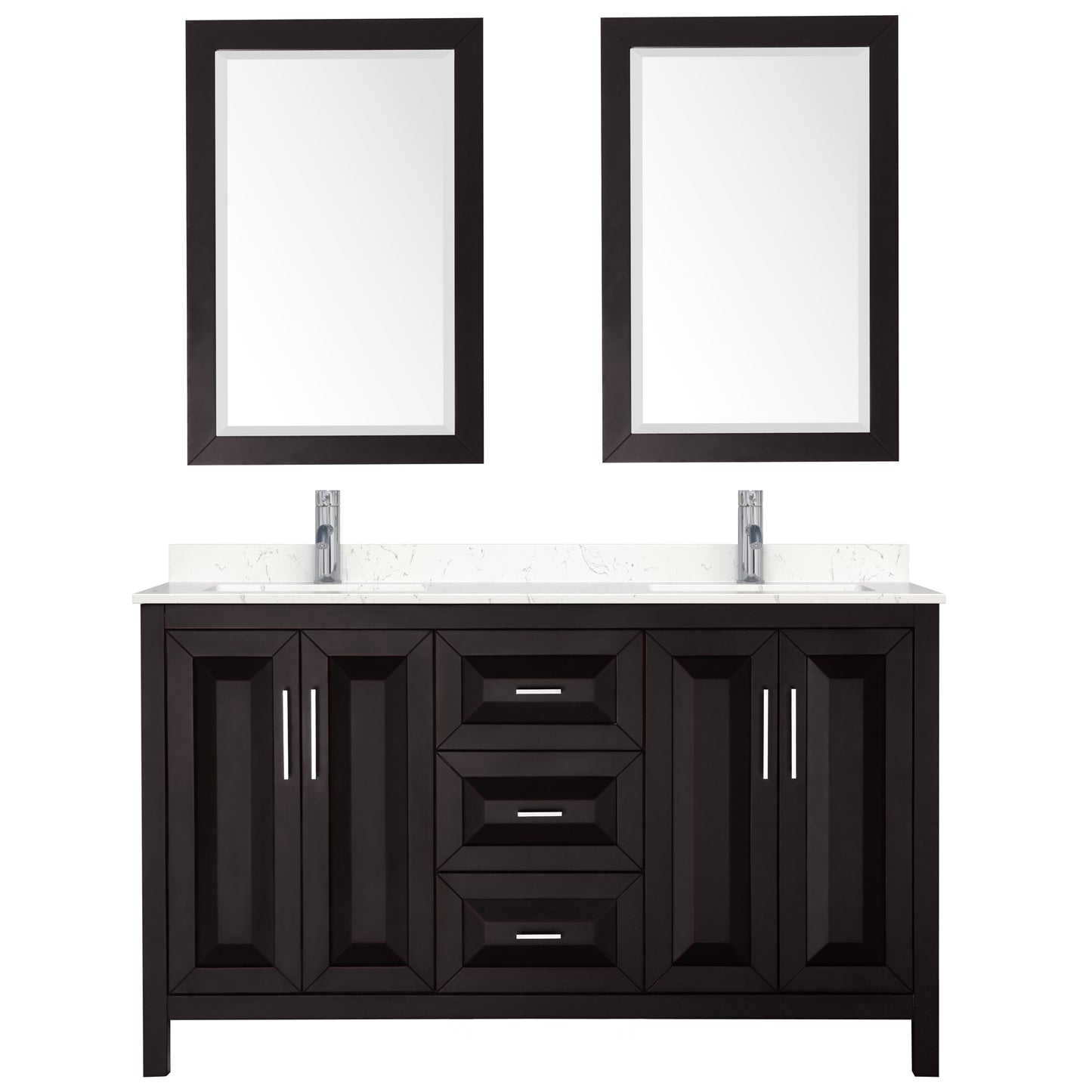 Daria 60" Double Vanity in Espresso, Carrara Cultured Marble Top, 24" Mirrors