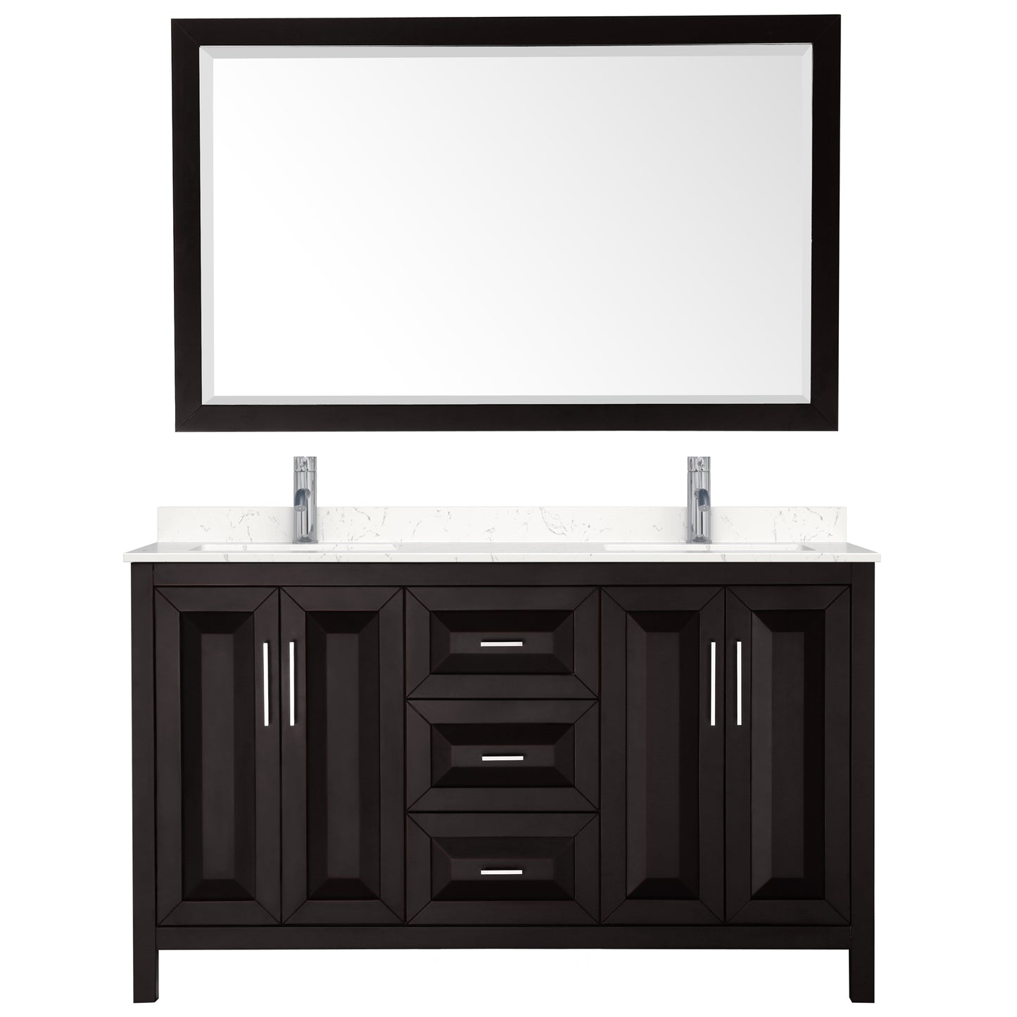 Daria 60" Double Vanity in Espresso, Carrara Cultured Marble Top, 58" Mirror