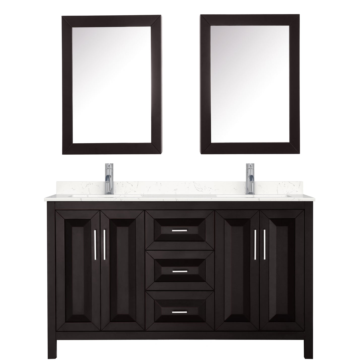 Daria 60" Double Vanity in Espresso, Carrara Marble Top, Medicine Cabinets