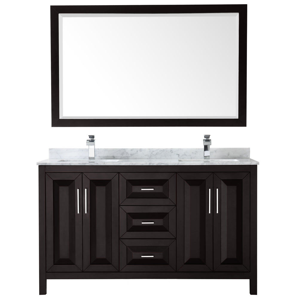 Daria 60" Double Vanity in Dark Espresso, Top, Square Sinks, 58" Mirror