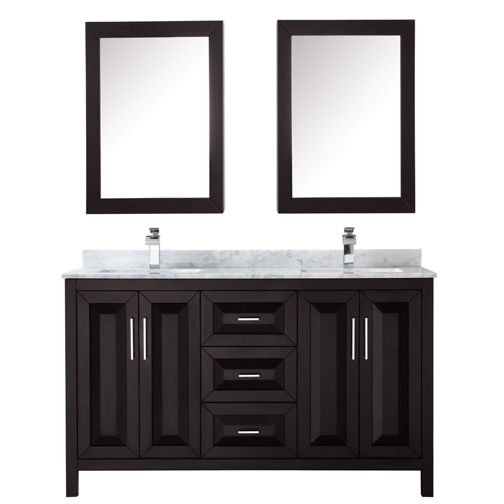 Daria 60" Double Vanity in Dark Espresso, Top, Square Sinks, Medicine Cabinets