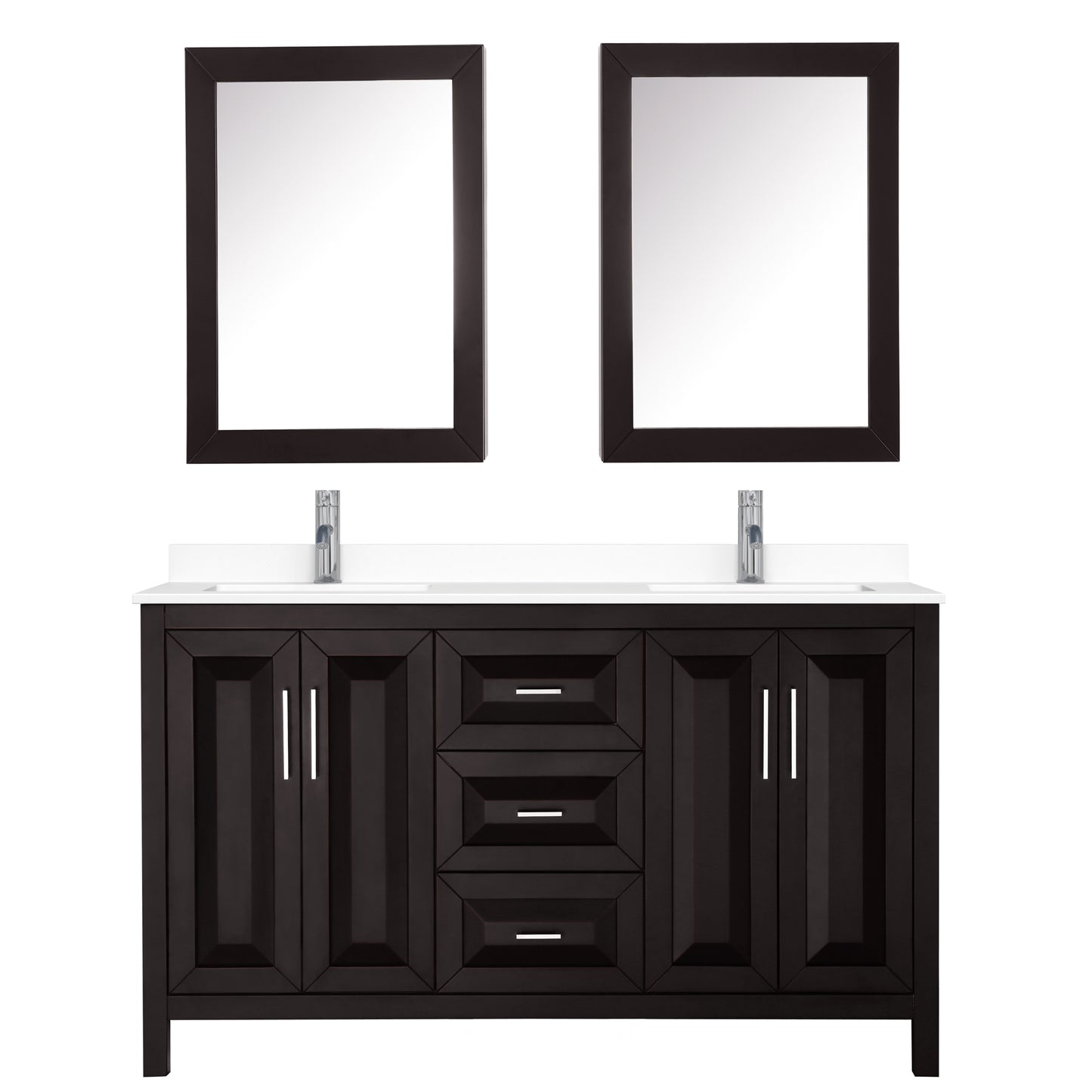 Daria 60" Espresso Double Vanity, White Cultured Marble Top, Medicine Cabinets