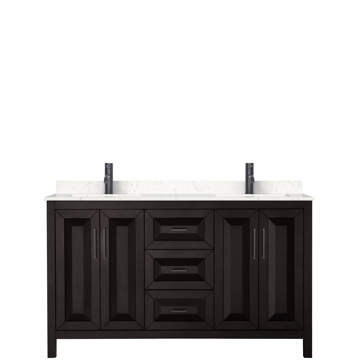 Daria 60" Double Vanity in Dark Espresso, Carrara Marble Top, Black Trim