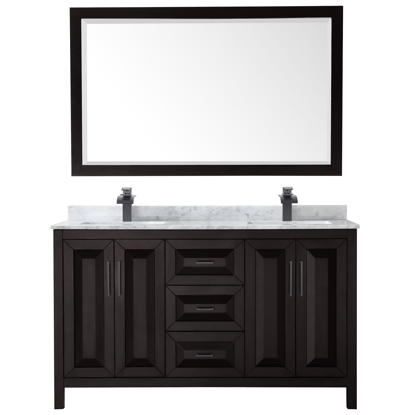 Daria 60" Double Vanity in Dark Espresso, Top, Black Trim, 58" Mirror