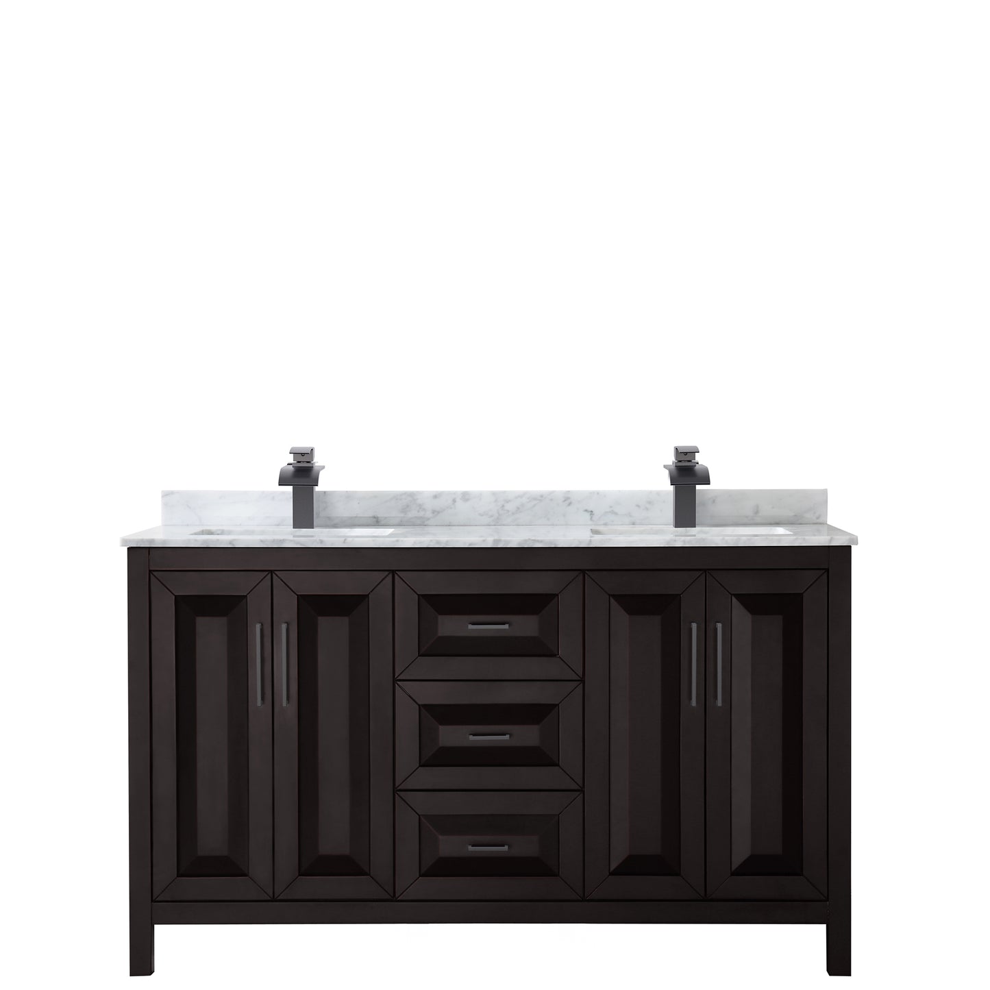 Daria 60" Double Vanity in Dark Espresso, Top, Square Sinks, Matte Black Trim