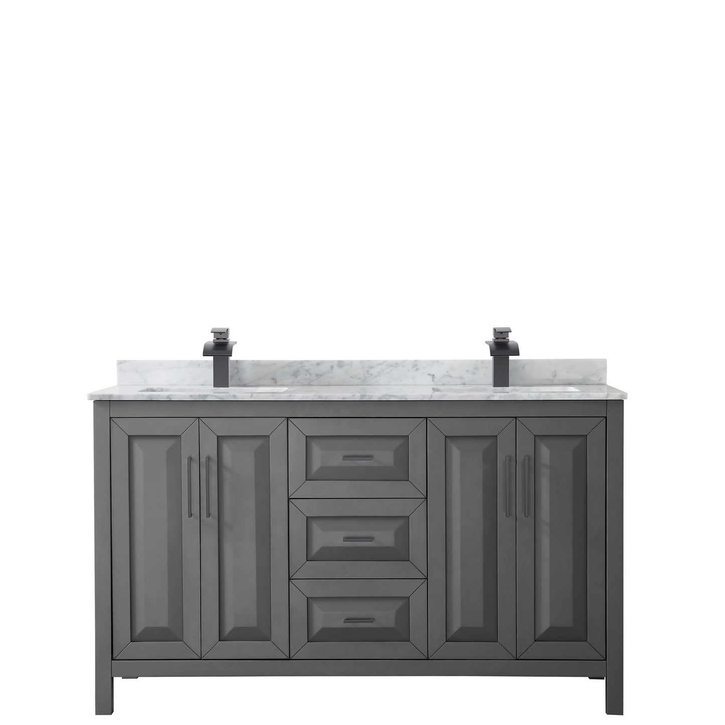 Daria 60" Double Vanity in Dark Gray, Top, Square Sinks, Matte Black Trim