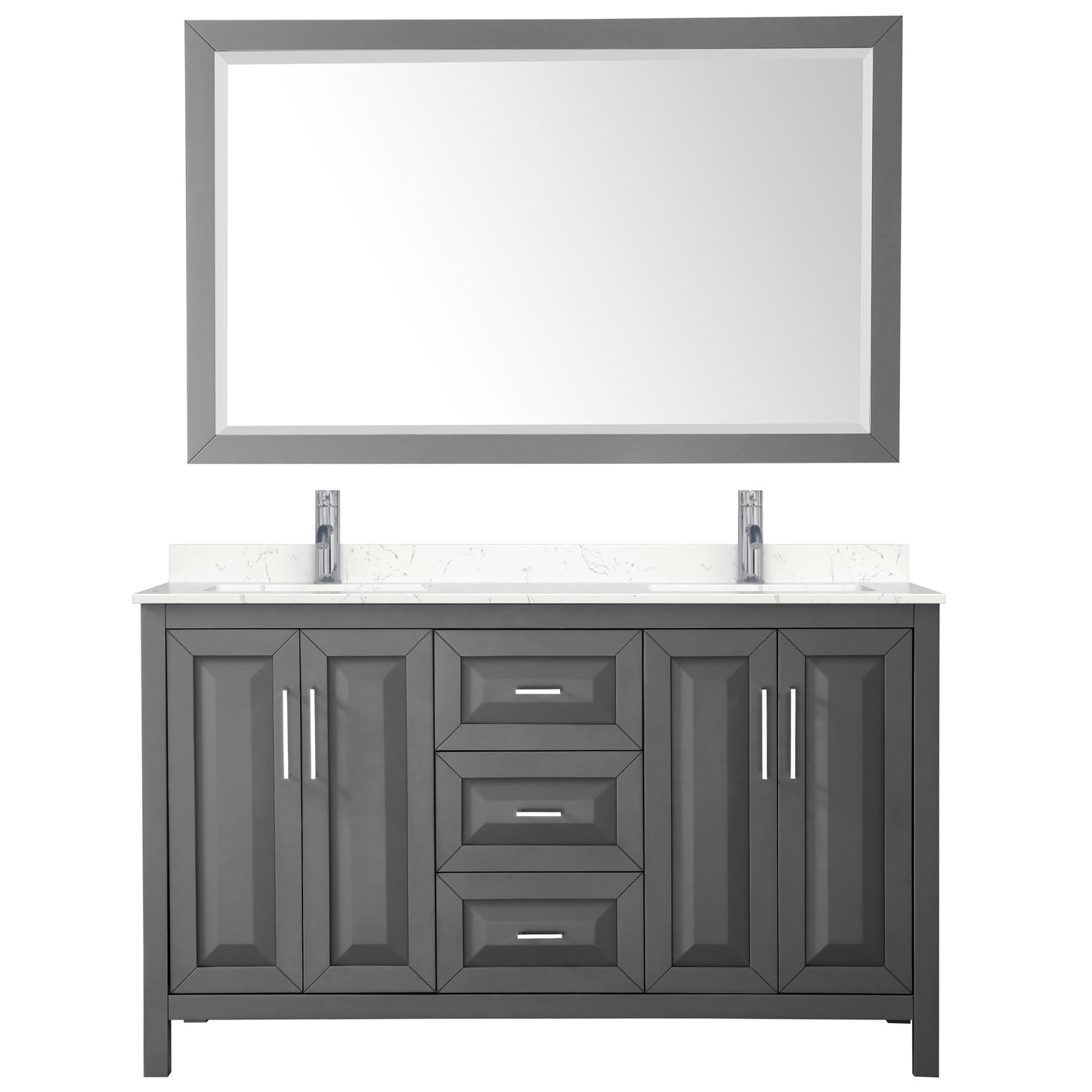 Daria 60" Double Vanity in Dark Gray, Carrara Cultured Marble Top, 58" Mirror