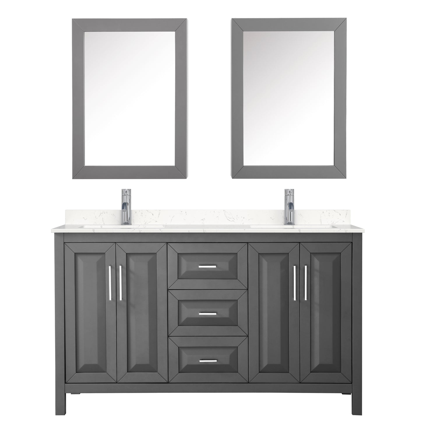 Daria 60" Double Vanity in Gray, Carrara Cultured Marble Top, Medicine Cabinets