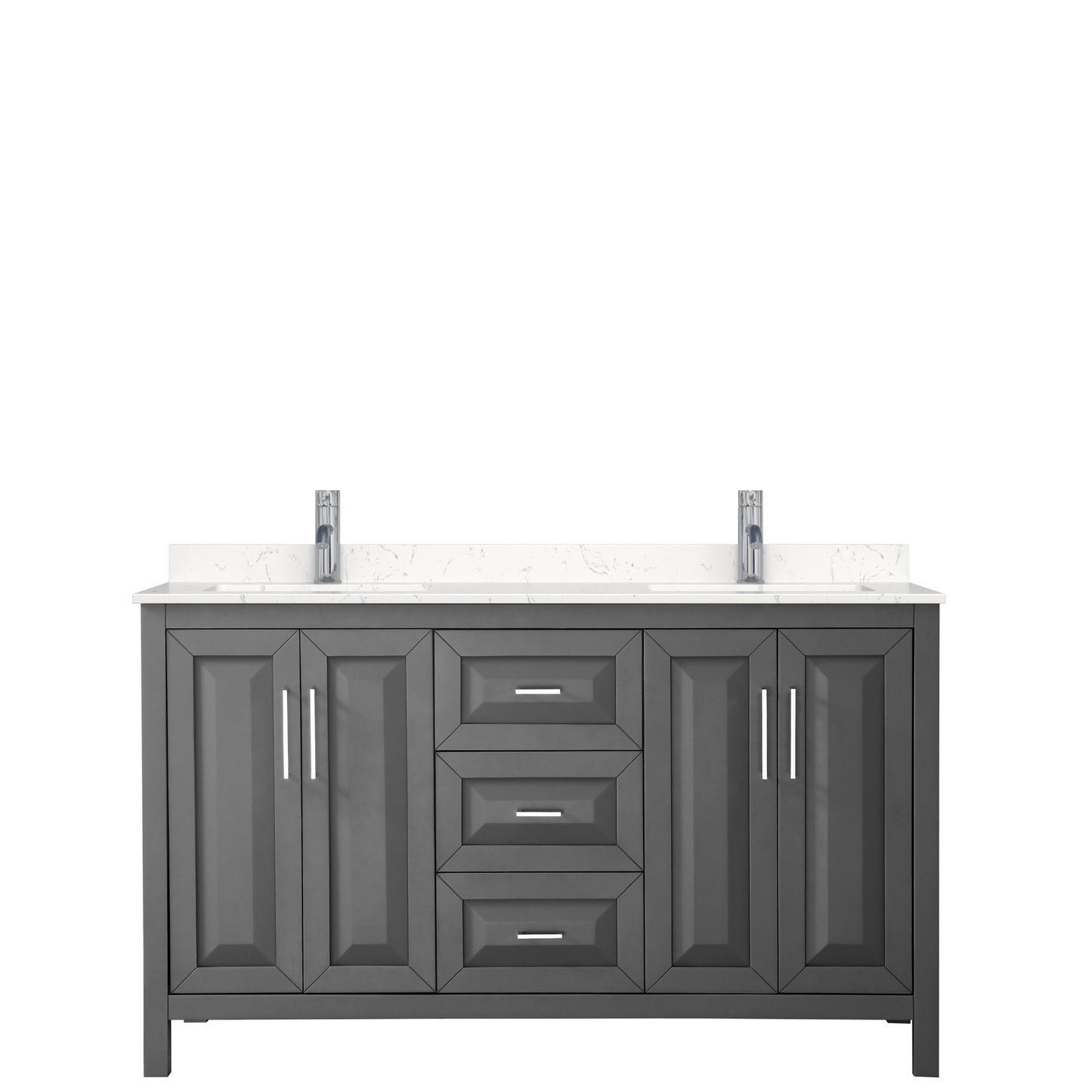 Daria 60" Double Vanity in Dark Gray, Carrara Cultured Marble Top, Sinks