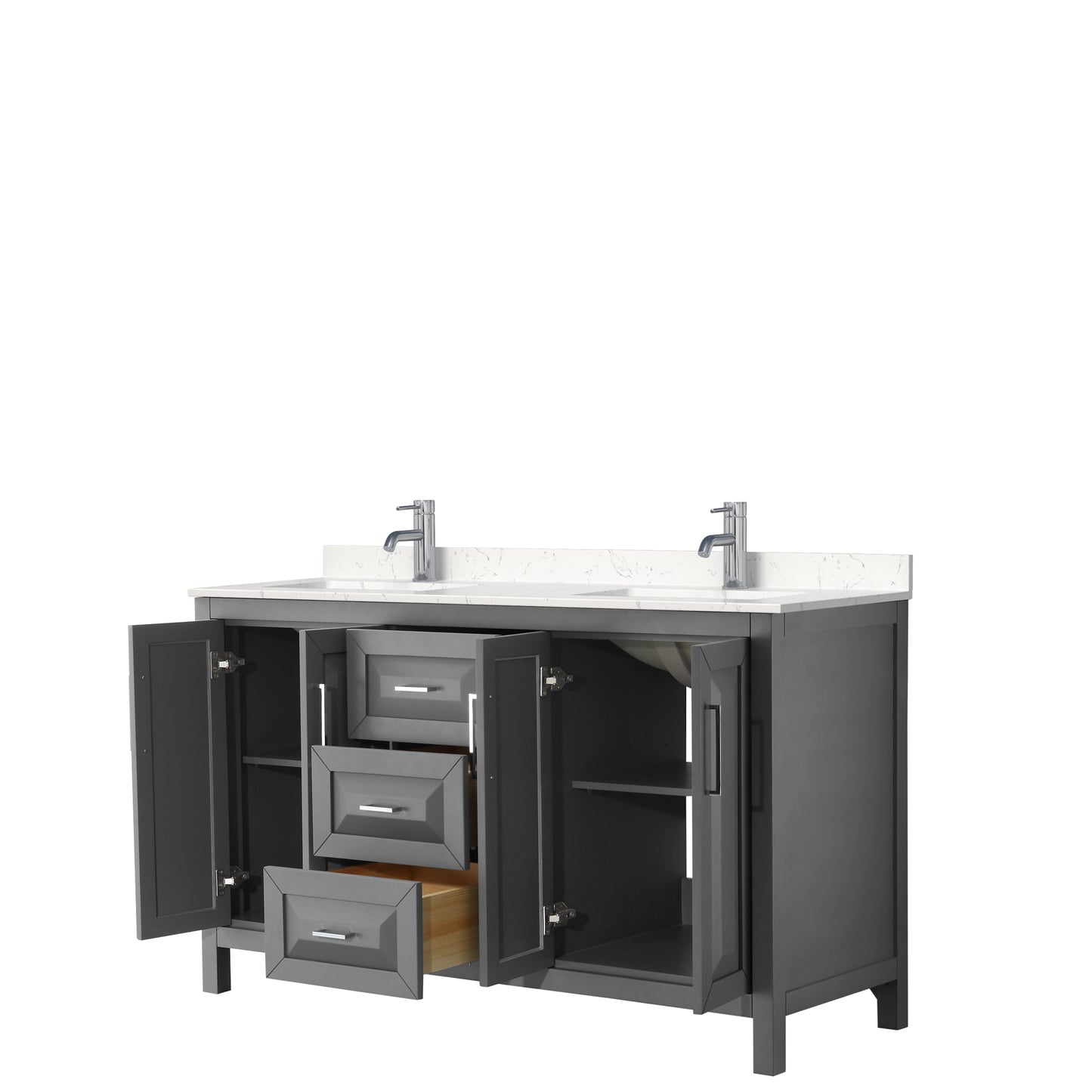 Daria 60" Double Vanity in Dark Gray, Carrara Cultured Marble Top, Sinks