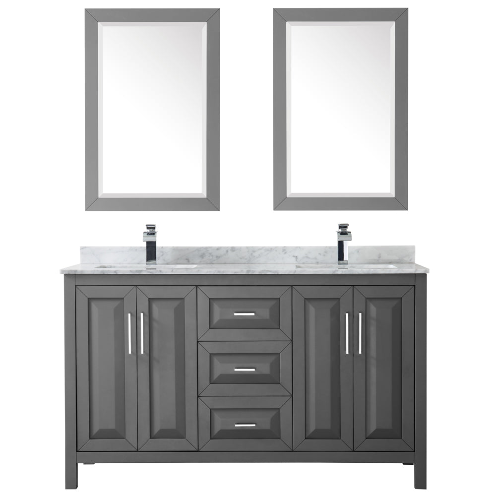 Daria 60" Double Vanity in Dark Gray, Top, Square Sinks, 24" Mirrors