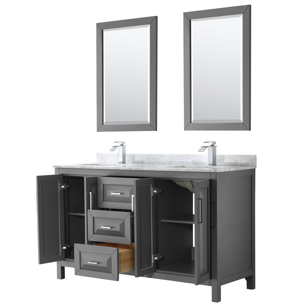 Daria 60" Double Vanity in Dark Gray, Top, Square Sinks, 24" Mirrors